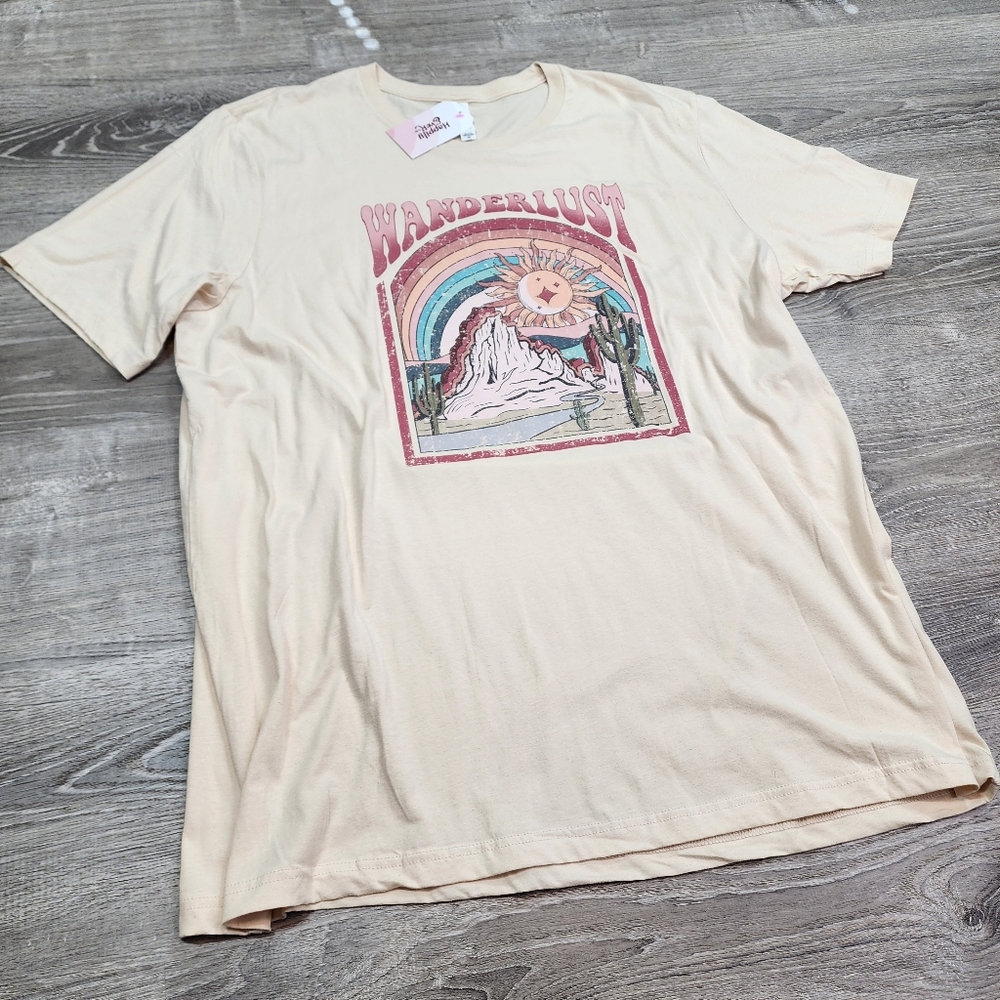 NWT WANDERLUST Happily Ever Co. Graphic T Shirt Yellow 3XL